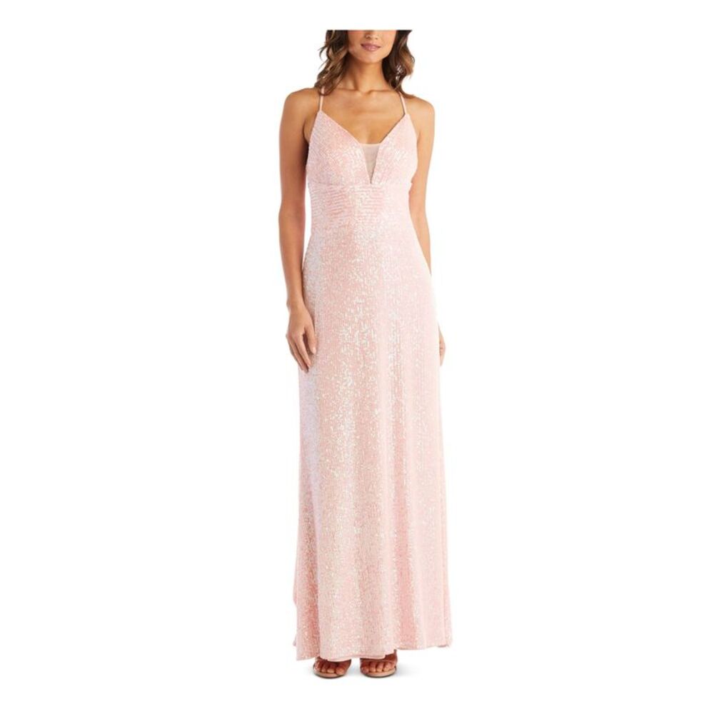 MORGAN & CO Womens Spaghetti Strap V Neck Full-Length Formal Sheath Dress